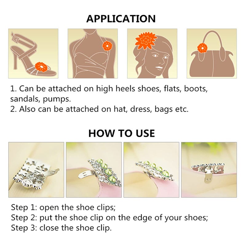 Douqu 2 Pcs 2.8inch Women Bow Flower Crystal Flip Flop Shoe Charms Beaded Fashion Shoe Clips (Black) - Image 5